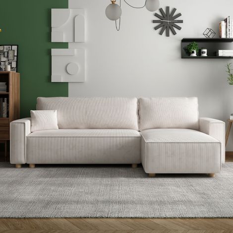 Divano letto angolare 4 posti in velluto a coste beige COSY (1/5)