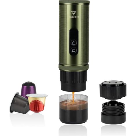 Machine à expresso portable 12V: cafetière de voyage avec chauffe rapide et batterie de 15000 mAh – Jusqu’à 8 tasses pour le camping, les voyages et la conduite en voiture (verte) (1/5)