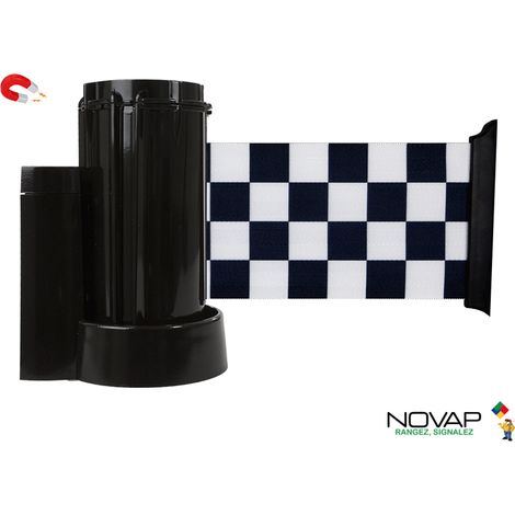 Enrouleur mural magnétique Noir avec sangle damier Noir/Blanc 3m x 100mm - 2053747 (1/3)