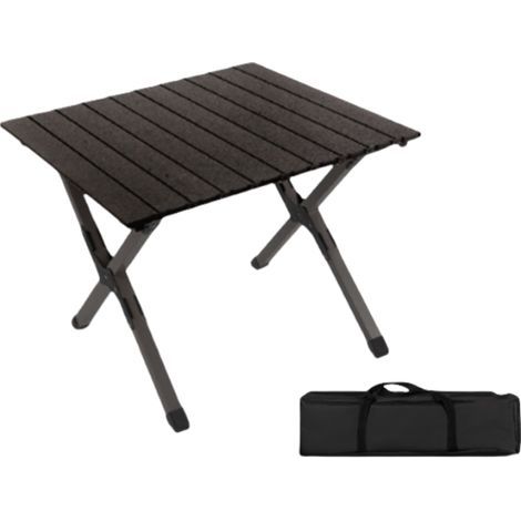 Table Pliante Camping 2-4 Personnes Hauteur Réglable Plateau à Enrouler Acier au carbone Support 100 kg, Noir (1/3)