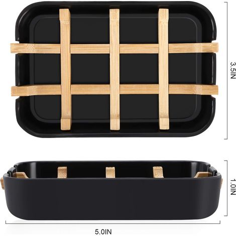 porte-savons en bambou avec drain pour douche, porte-savon pour lavabo, bac de douche (un porte-savon noir) (1/4)