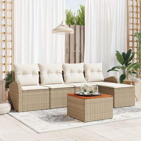 Gartensofa-set 6 stk. Beige Poly-Rattan vidaXL (1/5)