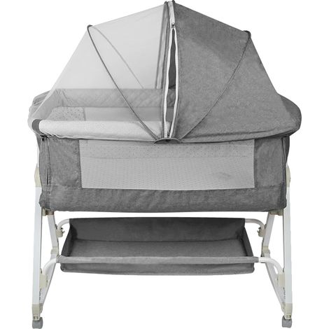Co-Sleeping Kinderbett, verstellbare Höhe, bequeme Matratze, DUNKELGRAU (1/2)