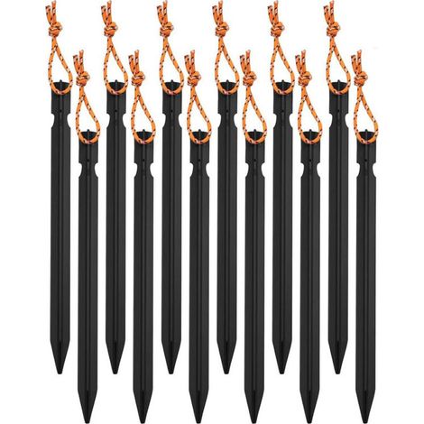 Piquets de sol en plastique 12 pièces – 18 cm de hauteur – résistants à la rouille – piquets de tente en aluminium ultra-légers avec cordon, design à trois branches, pour ancrage de tentes et bordures (1/5)