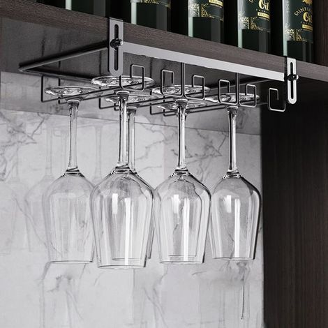 Porte-verres à vin suspendu gris foncé – Refroidisseur élégant sans perçage pour 6-9 verres 35x22,5x7 cm