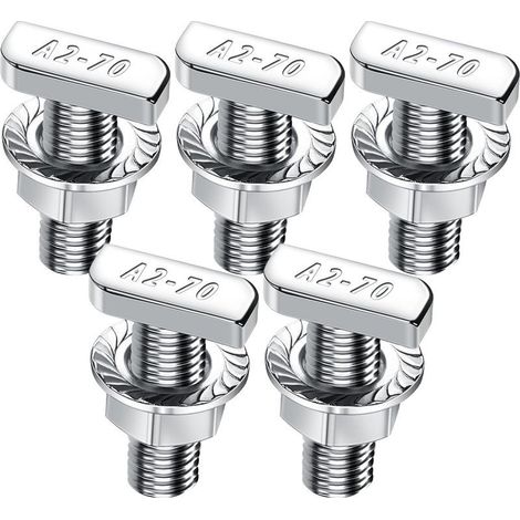 Lot de 5 vis à tête marteau M10 x 25 En acier inoxydable A2 70 Avec écrous crantés Écrous à bride M10 Pour rail de montage solaire PV, serre et profil en aluminium (1/5)