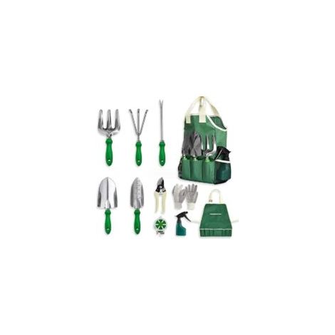 Trimec – Outils de jardinage pour enfants – Set de 11 pièces en acier inoxydable – Manche ergonomique vert – Pour planter et désherber avec précision