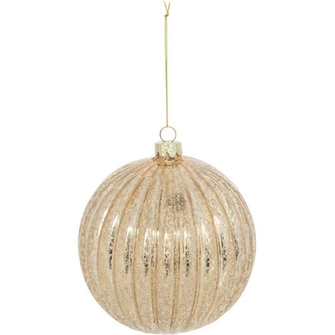 Boule de Noël en verre striée dorée D. 120 mm - Feeric lights & christmas (1/2)