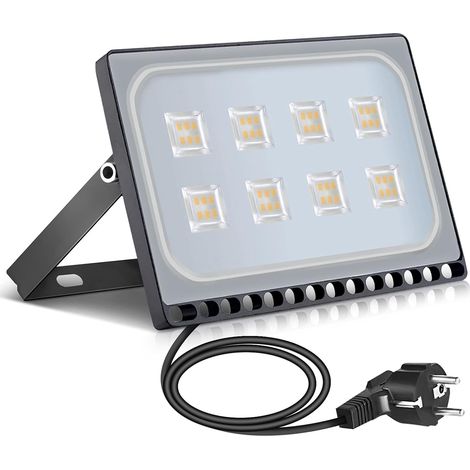 50W Projecteur LED avec prise, Spot LED Extérieur IP65 Projecteur Extérieur Etanche Projecteur en Aluminium Blanc Chaud 3000K Applique idéale pour jardin, terrain de sport (1/5)
