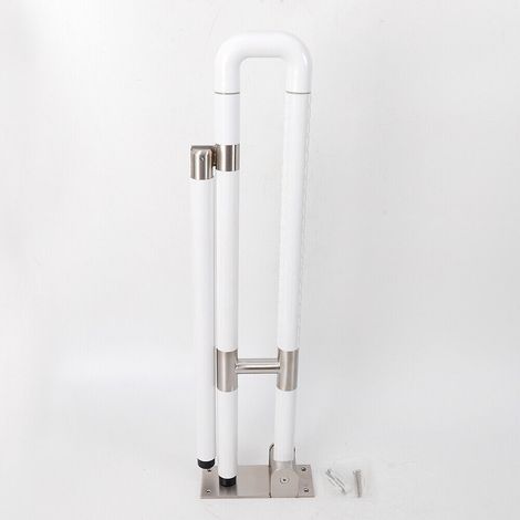 75cm WC Waschraum Handlauf Aufstehhilfe Stützgriff Sicherheitsgriff Haltegriff Stützklappgriff klappbar Weiß-Mit Fuß
