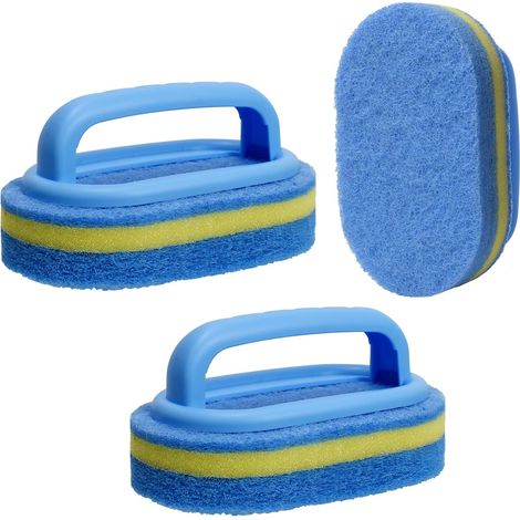Lot de 3 éponges de nettoyage avec manche, éponges de bain résistantes et anti-rayures pour le nettoyage des sols, murs, joints et éviers de cuisine. Brosse de nettoyage pour une utilisation intensive