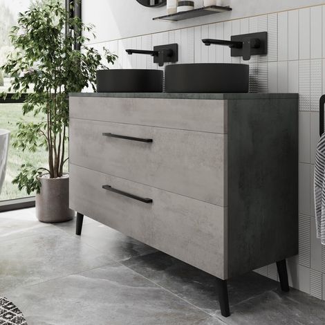 Bathroom Vanity Unit Double Basin Sink Cabinet Drawer Soft Close Grey 1200mm (1/5)