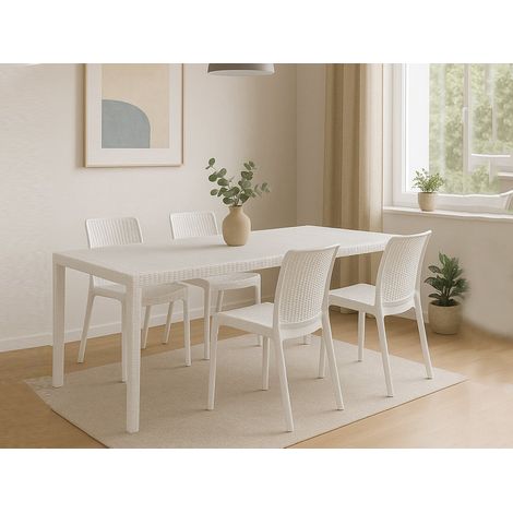 Dmora - Tisch- und Stuhlset Moie, Indoor-Lounge, ausziehbarer rechteckiger Tisch mit 4 Stühlen mit Armlehnen, Made in Italy, Weiß (1/3)