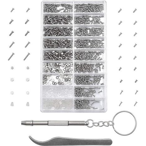 Jeu de micro-vis en acier inoxydable, 1000 pièces, kit de réparation de lunettes, y compris. Outils (1/5)