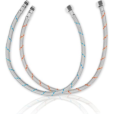 Set of 2 x 60 cm Armoured Stainless Steel 3/8 Inch G3/8 x M10 Flexible Hose for Kitchen Tap (1/5)