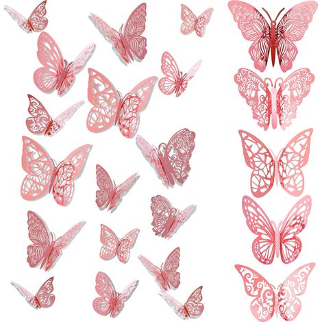 60 papillons 3D or rose autocollants, 3 tailles et 5 styles, décoration chambre bébé fille, mariage ou nursery (1/4)