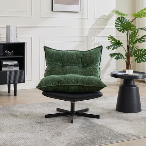 Fauteuil relaxant pivotant 360° avec dossier réglable sur 3 positions (95°/110°/125°) – Coussin en simili cuir anti-griffes, revêtement en chenille, rembourrage en mousse mémoire, piètement métal noir (1/5)
