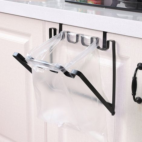 Support de sacs poubelles à suspendre sur porte d'armoire cuisine noir (1/2)
