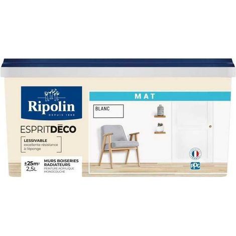 Pintura de interior RIPOLIN Esprit Déco blanca mate de una sola capa 2,5 L (1/5)
