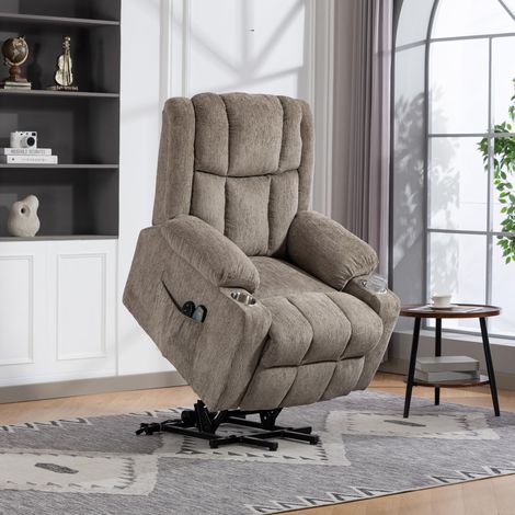 8205, fauteuil réglable électriquement, aide au lever avec fonction massage, fonction chauffante, fauteuil pour senior, fauteuil relax avec repose-pieds, 2 poches latérales et porte-gobelet, brun clai (1/5)