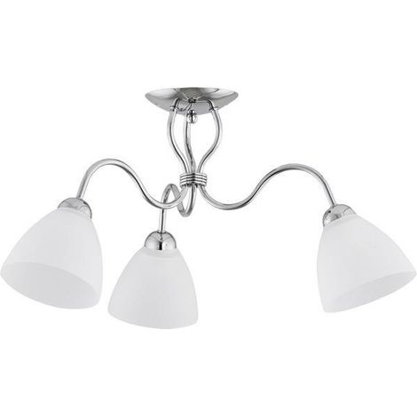 Alfa ARIEL Classic Chrome Ceiling Lamp 3-Light with White Glass Shades, E27 Sockets (3x max 15W), IP20 Indoor Flush Mount for Living Room, Dining Room & Office, 38cm H