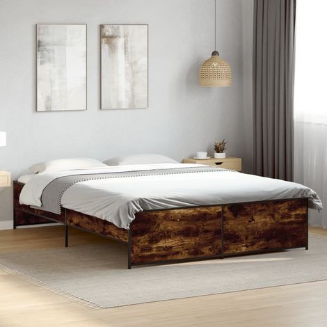 Estructura cama madera ingeniería metal roble ahumado 150x200cm vidaXL (1/5)