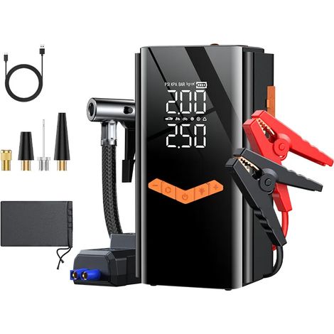 Démarreur de voiture portable avec pompe à air intégrée (8000 mAh) : démarreur 12 V, éclairage LED (1/5)