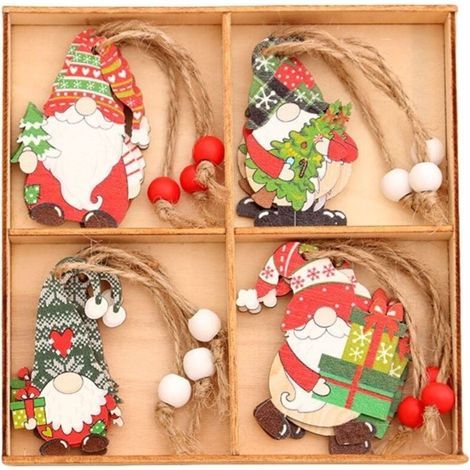 Set aus 24 hölzernen Weihnachtsbaumkugeln, die einen Gnom und einen Zwerg darstellen, 5,8 cm hoch, rot und weiß. (1/4)