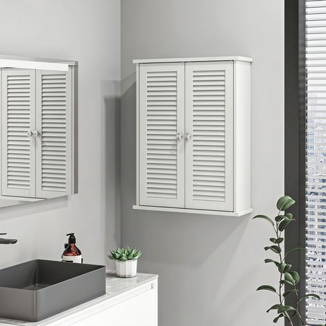 Armoire Murale SdB - Suspendu Persiennes Étagère - Blanc - Rangement Aéré Classique Design. (1/5)