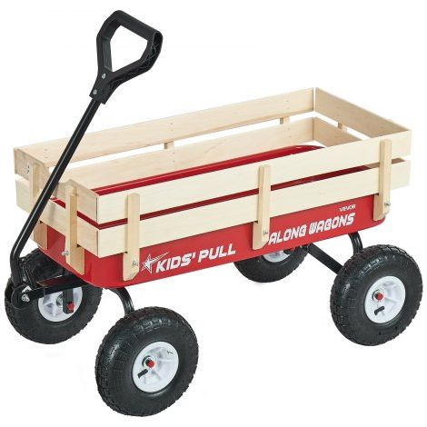 Carro de Playa con Ruedas 102 x 53 x 52 cm, Carga 150 kg, Resistente al Clima Óxido Agua, Acero Carbono Madera, Carrito Todo Terreno Rojo Negro con Asa, para Niños Camping Jardín Exteriores Bebé (1/5)