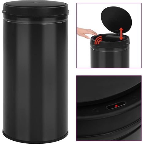 vidaXL Cubo de basura con sensor automático 70L acero al carbono negro (1/5)