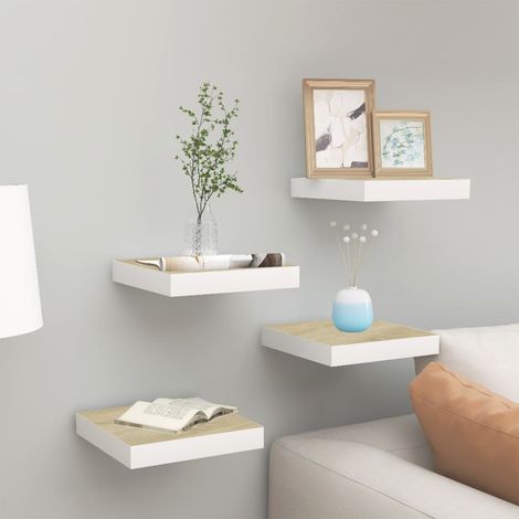 Floating Wall Shelves 4 pcs Oak and White 23x23.5x3.8 cm MDF vidaXL