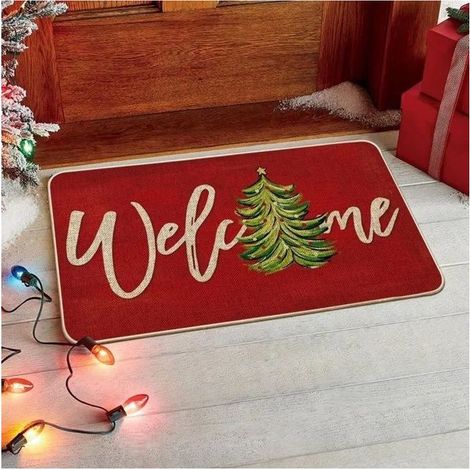 HOXILEELEOPaillasson di natale rosso 40x60 cm, modello, albero, camere non-slip ingresso piscina coperta e all'aperto (1/5)