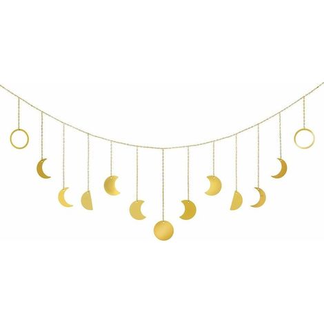 royaluxe- Phase de lune Tenture murale Or Lune Guirlande Décor Boho Décoration de la maison Shining Moon Hanging Art Ornements pour Chambre Tête de lit Salon Dortoir Chambre d'enfants Appartement Bure (1/4)