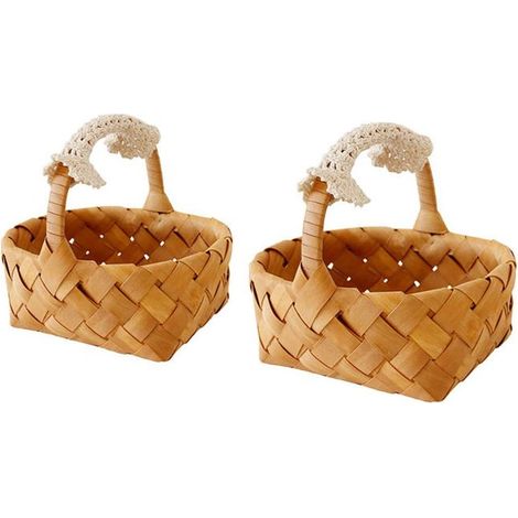Lot de 2 paniers en osier naturel tressé avec poignées en dentelle pour mariage, paniers de demoiselle d\'honneur, paniers en osier