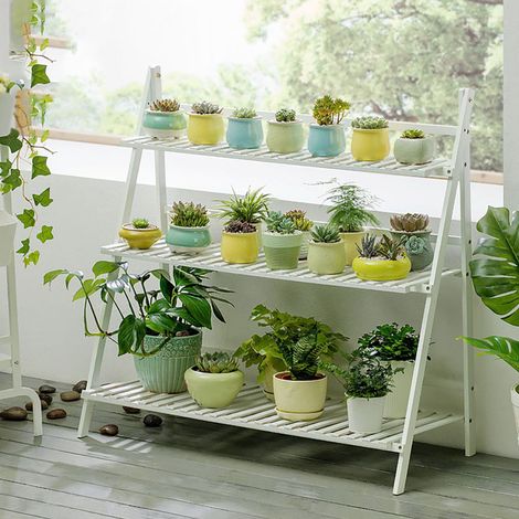 3 Tier Ladder Foldable Plant Pot Stand, White