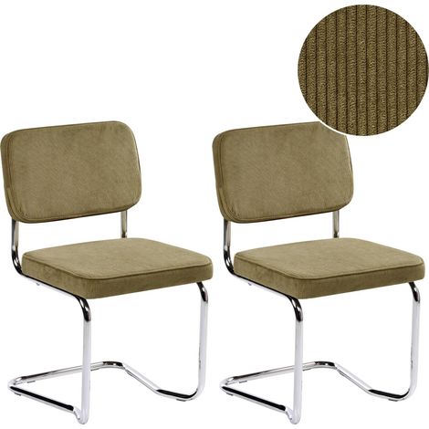 Set of 2 Dining Chairs IRWIN Corduroy Olive Green (1/5)