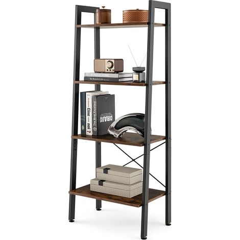 COSTWAY 4-Tier Ladder Bookshelf Industrial Bookcase Storage Shelving Unit Anti Tipping (1/5)