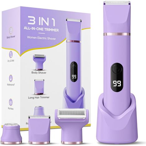 Women's Intimate Trimmer, Women's 3-in-1 Electric Shaver, Pain Free Shaver, Waterproof Face and Body Hair Removal with LCD Screen for Legs, Armpits, Armpits (1/5)