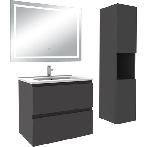 Ocean Ensemble meuble salle de Bain 60cm avec colonne et miroir 3 couleurs Anthracite