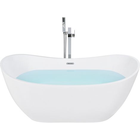 Bañera independiente de acrílico blanco plateado con rebosadero 170 cm moderno Antigua (1/5)