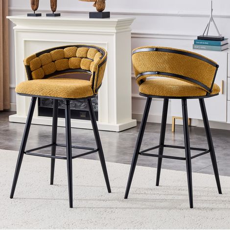 Lot de 2 tabourets de bar en velours jaune avec pieds en métal noir, 56 x 44 x 86 cm (1/5)