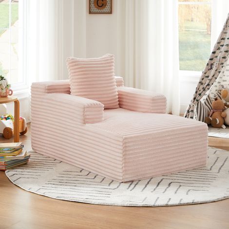 Méridienne convertible 100x98x83 cm rose en velours côtelé avec rembourrage confortable sans montage (1/5)