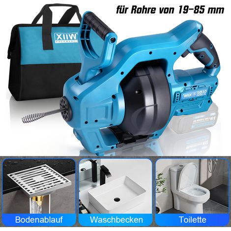 650RPM Kit de Furet Déboucheur de Canalisations Sans Fil pour Long Flexible Spiralé de Ø19-85mm, Outil de Nettoyage de Tubes, Nettoyant Déboucheur, Compatible Makita 18 V Batterie