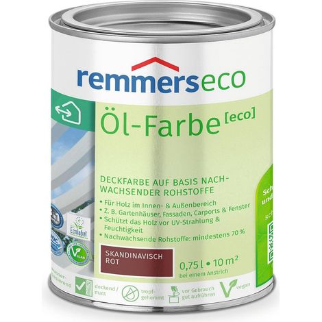 Remmers Öl-Farbe [eco] skandinavisch rot, 0,75 Liter, Öko Farbe für Holz innen und außen, mit 3fach Schutz, nachhaltig, umweltfreundlich