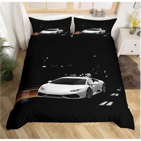 Super Voiture De Sport Blanche Parure de Lit 200x200 cm Voiture De Sport Housse de Couette pour Enfant GarçOn Fille Ado- SIQ (1/3)