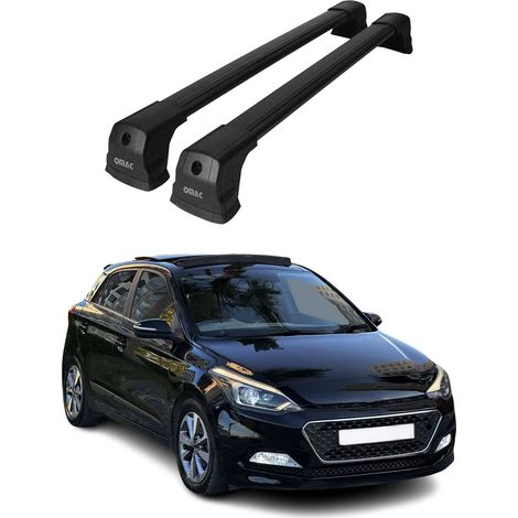 OMAC Dachträger Querträger kompatibel mit Hyundai i20 II Schrägheck 2014-2020 – 2 Stangen – Abschließbar – Aluminium Schwarz (1/5)