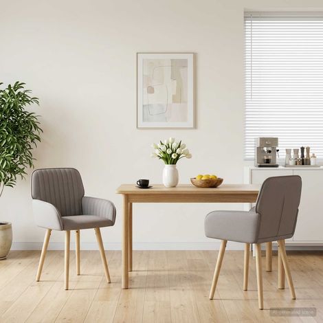 Chaises de salle à manger x2 en tissu taupe, accoudoirs, pieds en hévéa, 56,5 x 50 x 87,5 cm - PANGIVO (1/5)