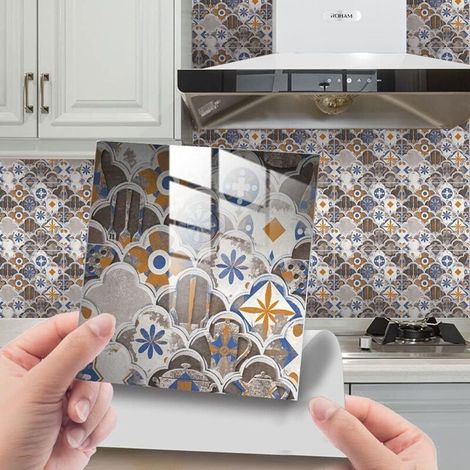 25 Pièces Marbre Stickers Adhésive Décorative à Carreaux pour Salle de Bains et Cuisine Stickers Carrelage, Mosaïque Imperméables Auto-adhésifs Décoration (15x15cm) (1/5)