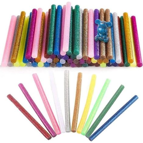 Bâton de Colle Chaude, 100 Pièces 7mm x 100mm Adhésif Transparent bâtonnets de Colle à Paillettes, Colle Thermofusible Couleur Paillette pour Pistolet à Colle Chaude Décoration Créative Bricolages (1/5)
